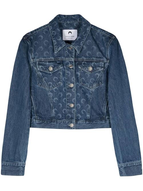 Indigo blue cotton washed jacket Marine Serre | WJA041DDEN0001BL50